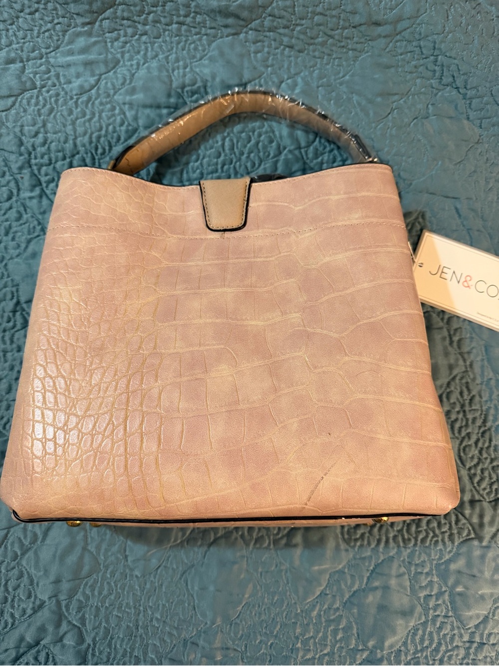 Jen & Co Blush Pink Croc-Embossed Shoulder Bag NWT
